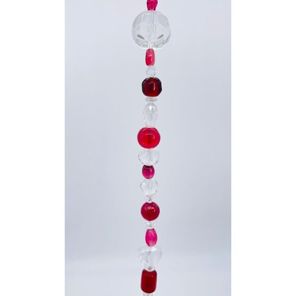 Beaded Suncatcher Clear & Maroon Crystal Prism Hanging Patio Decor Yard Art - Picture 4 of 9